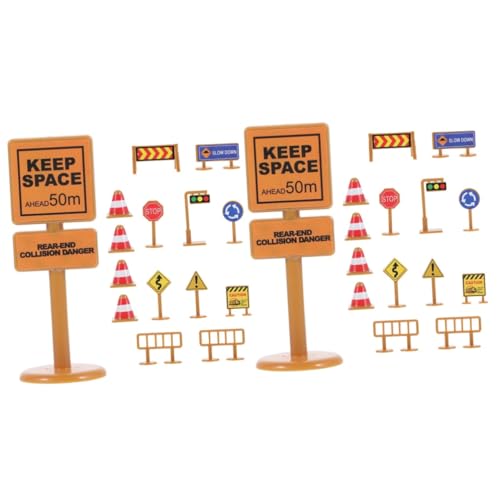 HEMOTON 60 STK Verkehrszeichenmodell Straße Straßenschild Spielzeug Für Kinder Mini-konstruktionskegel Mini-verkehrsschilder Fahrzeuge Zapfen Plastik Markierungslicht Klein Mikroszene von HEMOTON