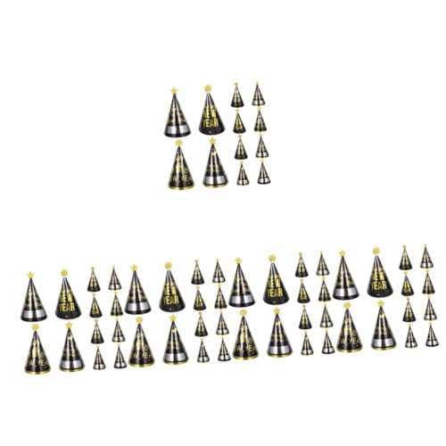 HEMOTON 60 Stck Teiliges Neujahrs Kegelhüte aus Papier Schwarz Gold Leichte Partydekoration für Silvesterfeier Festliche Partyhüte mit Neujahrsdesign und Glückwunschschriftzug von HEMOTON