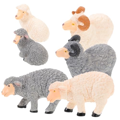 HEMOTON 6st Miniatur Klein Figuren Schaf Dekorationen Ziege Mini-Schaf Lamm Mini-kuscheltiere Nutztiere Schaffell Tierfarm Tierspielzeug Schaffigur Bauernhof Schafstatue Harz von HEMOTON