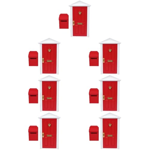 HEMOTON 7 Sätze Mini Möbel Türen Rohlinge Fee Holztür Minihaus aus Holz Minitür Modelle Modell mit spitzer Tür Miniatur-Mailbox-Modell Puppenhaus Ornamente Möbeltür Mikroszene hölzern rot von HEMOTON