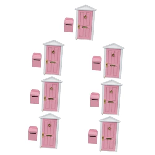 HEMOTON 7 Sätze Mini Möbel Türen Spielzeug für Kinder Miniatur-Puppenhaustür Modelle Modell mit spitzer Tür Mini-Szene-Requisite Briefkasten Post Ornamente Mikroszene Zubehör hölzern Rosa von HEMOTON