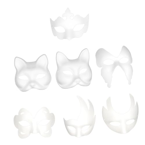 HEMOTON 7 Stück Weiße Zellstoffmaske Selber Machen Karikatur Papiermaske Party Schmucklos Diy-halloween Diy Maske Diy -maske Weiße Maske Diy-masken Für Erwachsene von HEMOTON