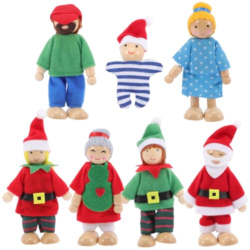 HEMOTON Familienpuppen-spielset 7-teilig Aus Holz Für Kinder Puppenhaus Fantasievolles Spielset Für Kinder von HEMOTON