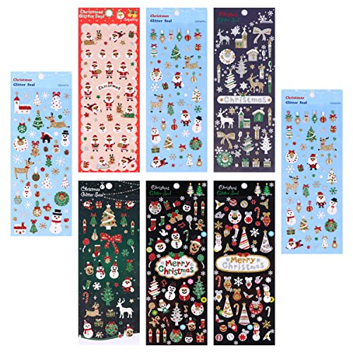 HEMOTON 8 Stück Weihnachtsaufkleber Cartoon-Aufkleber Einfügen Aufkleber Weihnachtsglitzersiegel Glänzende Klebrige Paste Handkontoaufkleber Glitzeraufkleber Für Weihnachten von HEMOTON