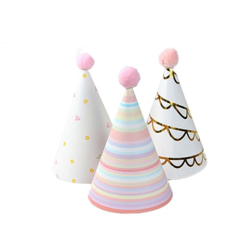 HEMOTON 9 Stck Teiliges Kindergeburtstags Partyset mit Bronziertem Wollbommel Kleine Spitze Hüte Farbigen Streifen und Weißem Bronzing Design Wiederverwendbare Geburtstagsdekoration für von HEMOTON
