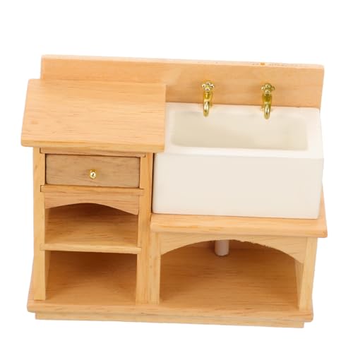 HEMOTON Bausatz Mini-waschbeckenschrank Miniaturen Minis Zubehör Miniatur-schrankmöbel Verschleißfester Mini-spülenschrank Dekorative Miniaturmöbel Hölzern Chocolate von HEMOTON