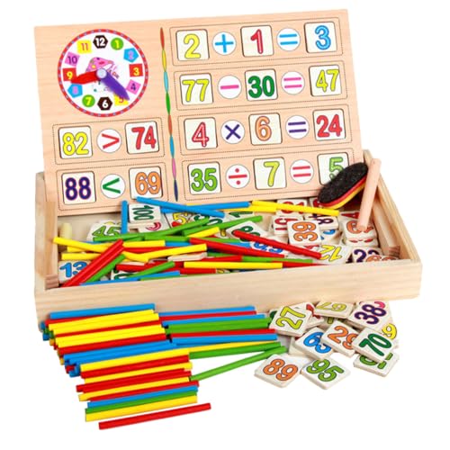 HEMOTON Bausteine Spielzeuge Stangen Zählen Zahlenkarten Aus Holz Holzblöcke Mathematischer Stock Bambus Operations Box Anzahl Kind von HEMOTON