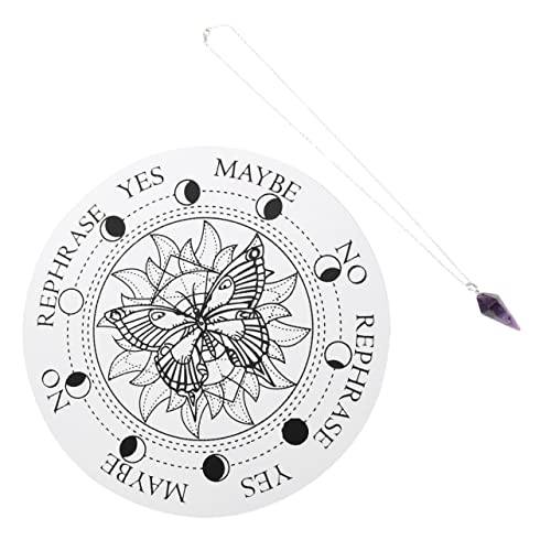 HEMOTON Dekoratives Meditationsbrett aus Holz mit Eingraviertem Muster und Hängendem Energiestein Anhänger Teiliges Set Weiß Rosa für Wohnkultur Meditation für Freunde von HEMOTON
