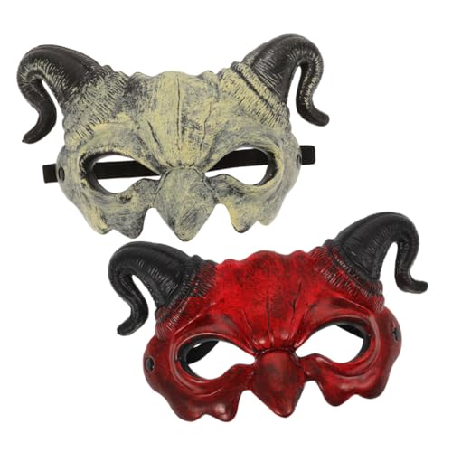 HEMOTON Devil Half Face Mask mit Hörnern Weiche Halloween Maske für Erwachsene Retro Teufel Ziegenkopf Kostümaccessoire Halbes Gesicht für Fasching Cosplay und Maskenball von HEMOTON
