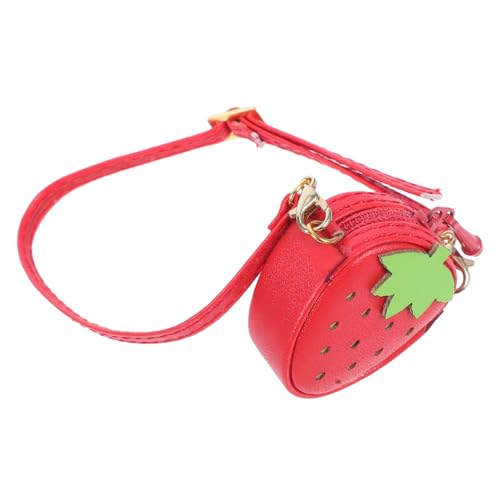 HEMOTON Erdbeer Puppentasche Mini Handtasche für Puppen Verstellbare Umhängetasche aus PU für Puppenzubehör für Spiel und Aufbewahrung von HEMOTON