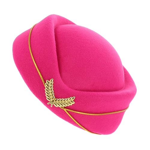 HEMOTON Femininer Stewardess Hut aus Kunstwolle Formelle Begleiter Mütze für Damen Elegant und Bequem für Bühne Party und Kostüm Zubehör Tiefes Pink HEMOTON Femininer Stewardess Hut aus Kunstwolle Formelle Begleiter Mütze für Damen Elegant und Bequem für Bühne Party und Kostüm Zubehör Tiefes Pink von HEMOTON