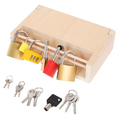 HEMOTON Frühen Bildung Pädagogisches Für Jungen Schließfächer Mini Vorhängeschloss Für Für Babys Stapeln Schlösser Stem Kit Holz von HEMOTON