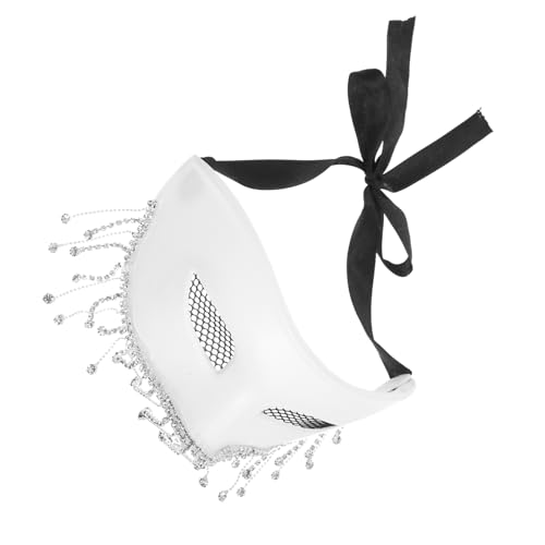 HEMOTON Halbgesichts Masquerade Maske mit Strassfransen Weiße Kunststoffmaske für Damen Bühne Karneval Halloween Maske zum Bemalen Eleganter Kostüm Accessoire für Theater und Partys von HEMOTON