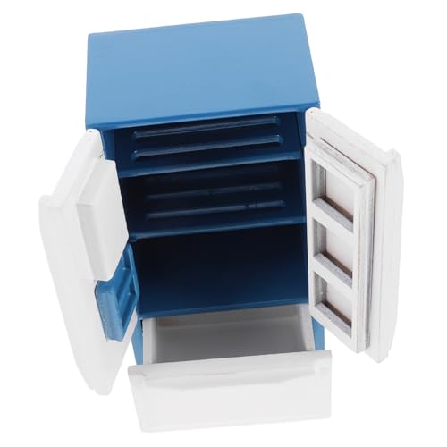 HEMOTON Holz Mini Gefrierschrank Miniatur Kühlschrank Blau Mini Möbel Mini Kühlschrank von HEMOTON