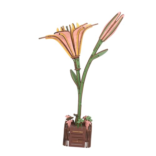 HEMOTON Holz Puzzle Lilie DIY Blumenstrauß Bausatz Präzise Gefräste Holzteile Botanisches Modell zum Selberbauen für Erwachsene Geschenk Geburtstag Muttertag Wohnkultur von HEMOTON
