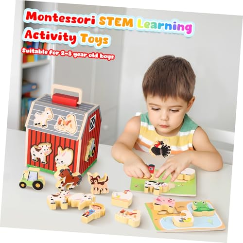 HEMOTON Holzbauernhof-spielset mit Montessori-tierfiguren Bunte Lernspielzeuge für Jahre Fördert Hand-Auge-koordination Sprachentwicklung und Sensorische Wahrnehmung Geeignet für Drinnen von HEMOTON