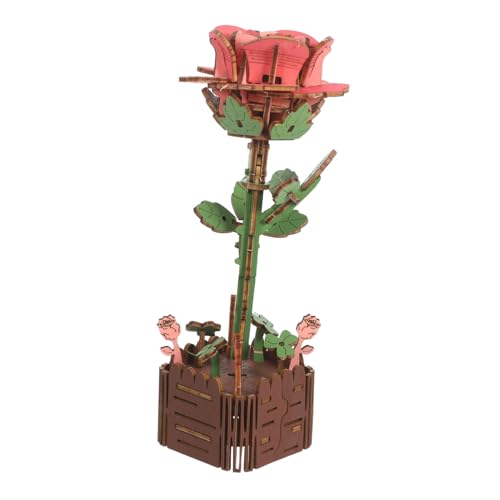 HEMOTON Holzpuzzle Blumen Rosenmodellbausatz Praktisches Bauspielzeug Künstlicher Blumenmodellbausatz Holzblumenstrauß 3D Holzpuzzle Holzblumenstraußdekor Holzblumendekor Blumenhandwerk von HEMOTON