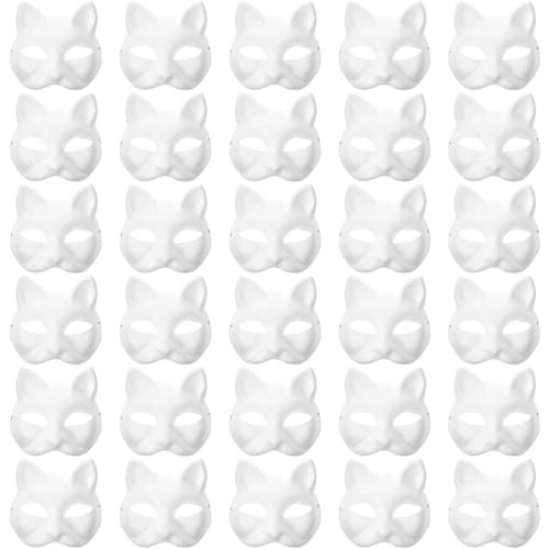HEMOTON Katzenmaske -Masken 30 Stück Weiße Katzenmaske Aus Papier Unbemalt Blanko Diy-Halloween-Maske Tiere Halbgesichter Anziehmaske Für Maskerade Cosplay-Party von HEMOTON