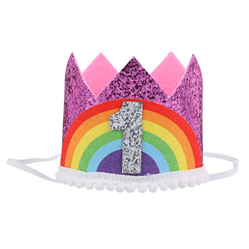 HEMOTON Kindergeburtstagskrone Regenbogen Haarreif Geburtstagskrone mit Stabilem Seildesign Handgefertigt Langlebig Leicht und Farbecht für Geburtstagsfeiern und Festliche Anlässe von HEMOTON