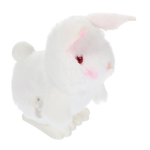 HEMOTON Kleine Weiße Kaninchenpuppe Hasen Aufziehen Osterhasenspielzeug Hüpfendes Hasenspielzeug Lebensechter Minihase Kaninchen-uhrwerkspielzeug Körbe Plastik Weißer Hase Geschenk von HEMOTON