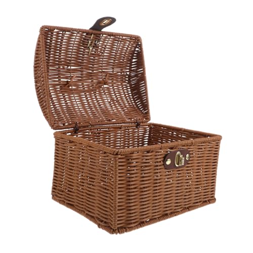 HEMOTON Kompakte Runde Rattan Aufbewahrungsbox mit Deckel Tragbar und Robust für Mahjong Spiel Chinesischer Stil Handlicher Mini Organizer von HEMOTON