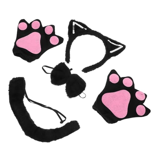 HEMOTON Kuscheliges Katzenohren Haarband mit Schwarzem Plüsch Glitzernden Details Passendem Handschuh und Dekorativer Schleife für Cosplay Karneval und Halloween Kostüm HEMOTON Kuscheliges Katzenohren Haarband mit Schwarzem Plüsch Glitzernden Details Passendem Handschuh und Dekorativer Schleife für Cosplay Karneval und Halloween Kostüm von HEMOTON