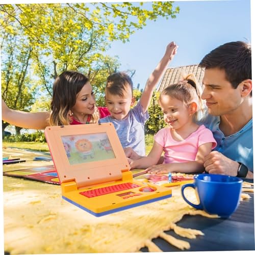 HEMOTON Laptop Gelber Pädagogischer Lerncomputer mit Musik und Licht Interaktiver Simulations Computer für Kleinkinder zur Motorischer Fähigkeiten und Kognitiver Entwicklung von HEMOTON