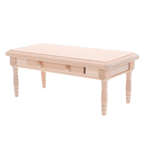 HEMOTON Maßstab Unlackiertes Holz Miniatur Couchtisch mit Schublade Funktionale Mini Möbel für Puppenhaus Wohnzimmer Zubehör DIY Kreatives von HEMOTON