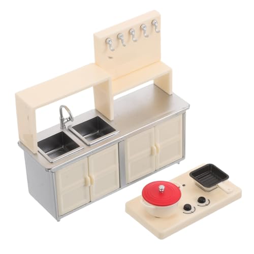 HEMOTON Mini Küchen Spielset für Kompakte Puppenhaus Küchenszene aus Langlebigem Kunststoff Realistische Mini Induktionsherd und Küchenzubehör für Kleinkinder Platzsparend von HEMOTON