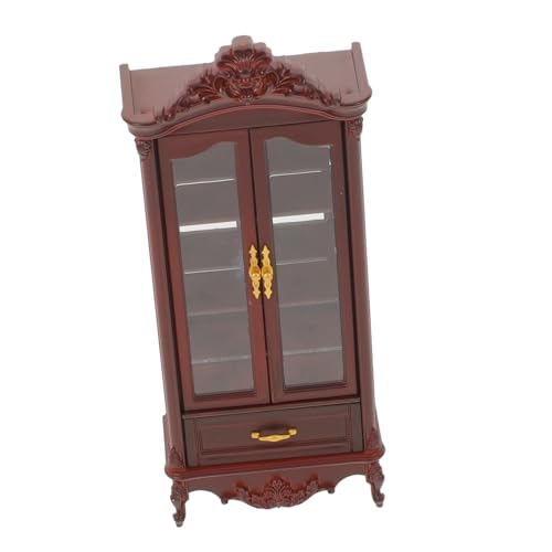 HEMOTON Miniatur Bücherregal Doppel Tür Wein Schrank Holz Miniatur Möbel Puppenhaus Vitrinen Schrank Modell Wohnzimmer Zubehör von HEMOTON