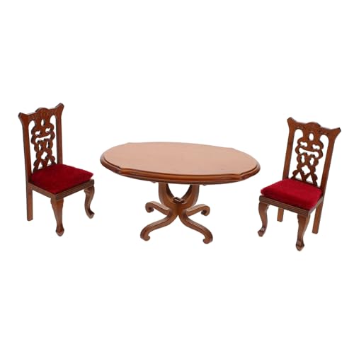 HEMOTON Miniatur Esszimmer Möbel Set mit Ovalem Tisch und Hohen Rückenstühlen Robust und Einfach Zusammenbaubar als Puppenhaus Küche Zubehör für Kleine Räume von HEMOTON