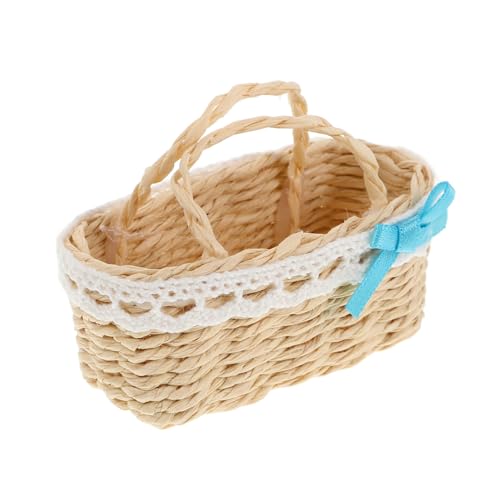 HEMOTON Miniatur Feinkorb mit Henkel Handgewebtes Mini DIY Puppenhaus Accessoire Dekorativer Kleiner Aufbewahrungskorb Rechteckiger Hängekorb Blau für Kompakte Wohnräume von HEMOTON
