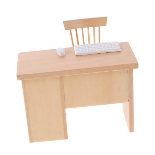 HEMOTON Miniatur Puppenhaus Möbel Modernes Büro Miniatur Schreibtisch mit Tastatur Maus und Stuhl aus Kreatives Rollenspiel für Puppenhaus Wohnzimmer von HEMOTON