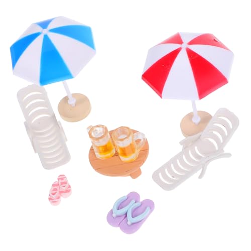 HEMOTON Miniatur Strandmöbel Teilig Realistische Mini Strandstühle und Sonnenschirme Farbenfrohe Puppenhaus Dekoration für Garten Sandtisch und Kreative DIY Strandlandschaften von HEMOTON