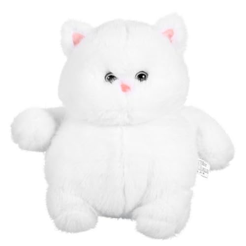 HEMOTON Plüschtier Katze Kuscheltier Weiß Chubby Kätzchen Weiches PP Baumwoll Stofftier Flauschiges Katzenbaby für Katzenliebhaber von HEMOTON
