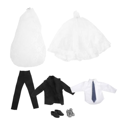 HEMOTON Puppen Hochzeitsoutfit mit Brautkleid Eleganter Business-Anzug Schuhe Realistische Kleidung für Jungen und Mädchen Geeignet für Geburtstag Party Festliche Anlässe von HEMOTON