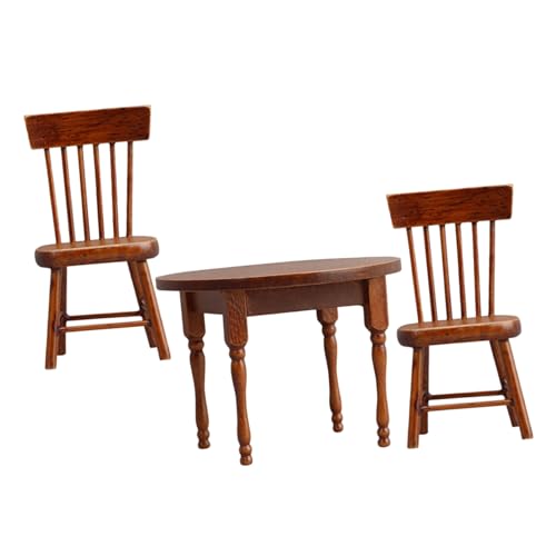 HEMOTON Puppenhaus Miniatur Tisch und Stuhl Set aus Holz Tisch Stühle in Kastanienfarbe Miniaturmöbel für Puppenhaus Schlafzimmer Esszimmer Dekorative Spielfiguren Zubehör von HEMOTON