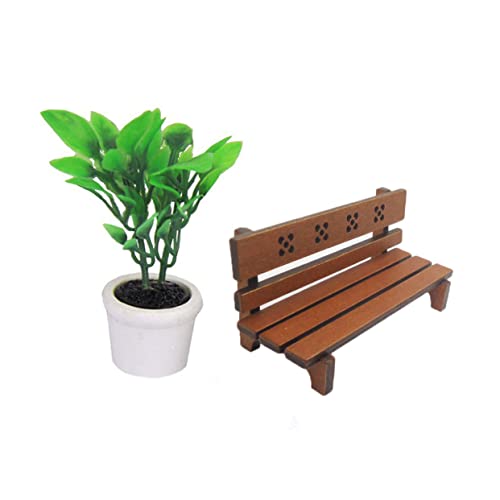 HEMOTON Puppenhaus Möbel Gartenbank Braun Handgefertigte Mini Holz mit Rückenlehne für Puppenhaus Wohnzimmer und Außenbereich Dekoratives Miniaturmöbel von HEMOTON