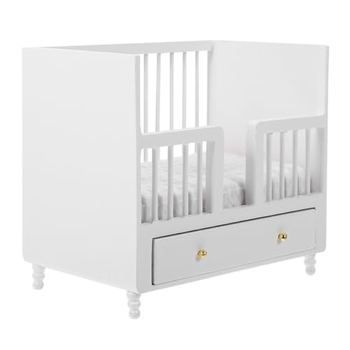 HEMOTON Puppenkrippe Mini-Babybett Puppenhaus-Einzelbett Kinder Zimmer einrichtungen möbel kinderzimmermöbel Puppe Spielzeug -Mini-Krippe Spielzeughausbett Puppenhausmöbel hölzern von HEMOTON
