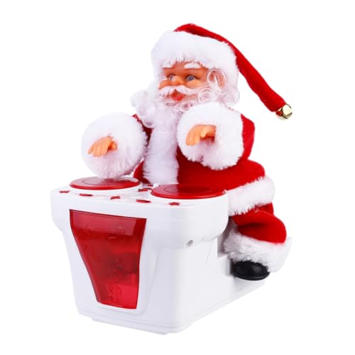 HEMOTON Santa Trommelpuppe für kinderspielzeug weihnachtgeschenk weihnachtsdeko hinstellen Toys trommelnder Weihnachtsmann elektrisches Plastik Weiß von HEMOTON