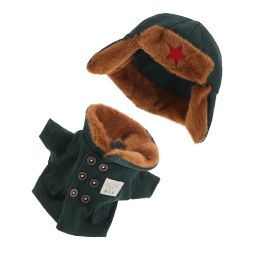 HEMOTON Teiliges Puppen-Armee-kostüm Warmes Winter-Outfit mit Mantel und Mütze Weiches Polyester für Kuscheltiere und Puppen Vielseitig für Spiel Sammlung und Geschenk Grün von HEMOTON