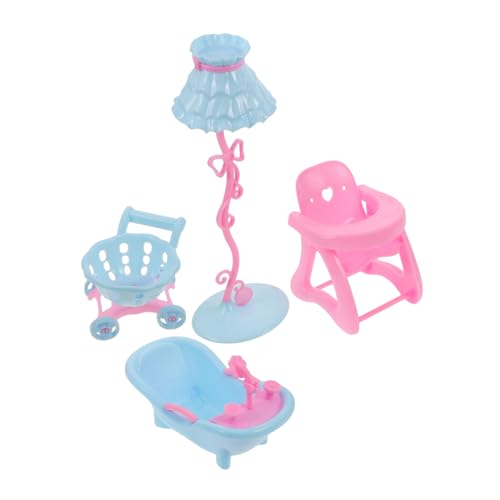 HEMOTON Teiliges Puppenhaus Spielset Miniaturmöbel mit Hochstuhl Babybadewanne Einkaufswagen und Tischlampe Realistische Rollenspiel Zubehör für Motorischer und Kognitiver Fähigkeiten von HEMOTON