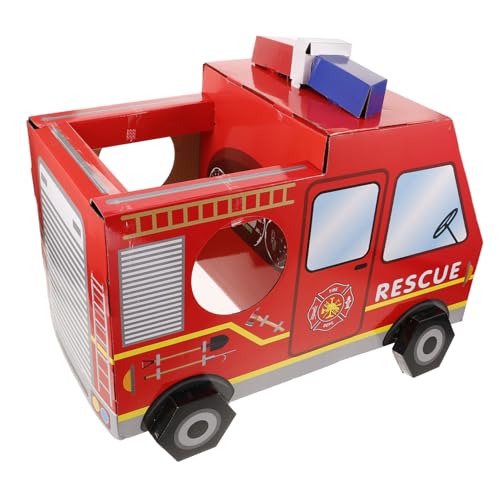 HEMOTON Tragbares Papierkostüm Feuerwehrwagen DIY Bausatz Karton Spiel Handmontage für Geburtstagsfeiern und Rollenspiele Leichtes und Kreatives Outdoor von HEMOTON