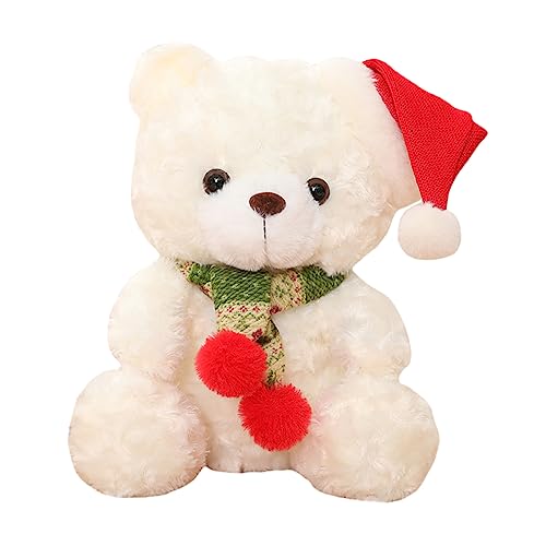 HEMOTON Weihnachtsbär Weihnachtsplüschbär Kinderpuppe aus Baumwolle Plüschspielzeug Weihnachts Figuren weihnachtsfigur bär Puppe Weihnachtspuppengeschenk kurzer Plüsch Weiß von HEMOTON