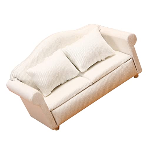 HEMOTON Weißes Stoffsofa Puppenhäuser Miniaturcouch Modell Puppencouch Puppenhausmöbel Puppenhaussessel Puppenhaussofa Puppenhauscouch Modell Kleine Hausmöbel Puppenhäuser Aus Holz von HEMOTON