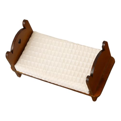 Mini Einzelbett Puppenhaus Miniatur Hausbett Holz Mini Möbel Puppenhausbett Miniatur Holz Schlafzimmerbett Miniatur Schlafzimmermöbel Mini Hausmöbel Kaffee HEMOTON von HEMOTON