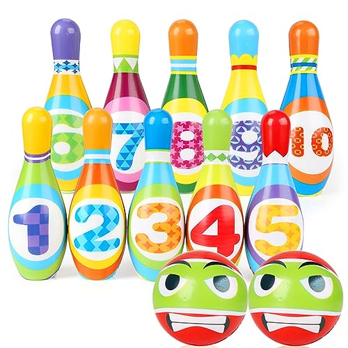 12 Stück Bowling Set Kinder, Kegelspiel für Kinder Spielzeug Bowling Set, Indoor und Outdoor Spielzeug mit 10 Kegel und 2 Bälle Geschenke Montessori Spiele Geschenke ab 3 Jahren Junge Mädchen von HENGBIRD