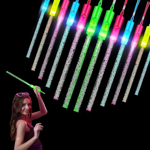 HENGBIRD 12 Stück Glasfaser Leuchtstäbe Set, LED Knicklichter Neon Party Set Glow in the Dark Sticks mit Blinkmodus, Leuchtstäbe Partyzubehör Deko für Geburtstag Kinder Fasching Konzert Festival von HENGBIRD