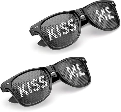 HENGBIRD 2 Stück Partybrille Motiv KISS ME Sonnenbrille Party Brille Fasching Partybrille Rave Brille Sonnenbrille Fasching Party Brille für Partys, Clubs, Malle und Karneval, Foto Requisiten von HENGBIRD