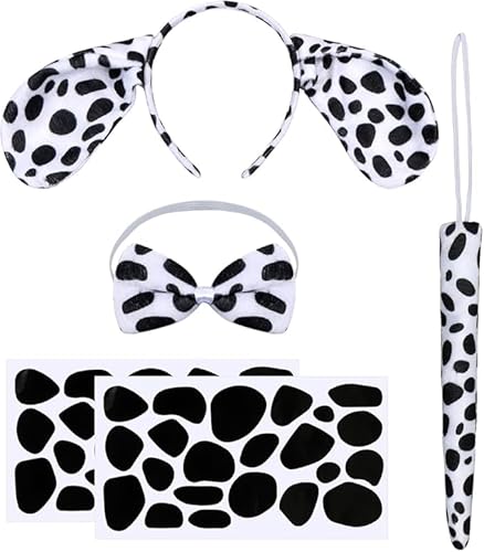 HENGBIRD 5 Stück Dalmatiner Kostüm Set Kinder, Tierkostüm Kostüm, Hundekostüm, Ohren Stirnband Schwanz Fliege Dalmatiner Aufkleber, für Karneval, Fasching Cosplay, Dschungelparty, Tier Themen Party HENGBIRD 5 Stück Dalmatiner Kostüm Set Kinder, Tierkostüm Kostüm, Hundekostüm, Ohren Stirnband Schwanz Fliege Dalmatiner Aufkleber, für Karneval, Fasching Cosplay, Dschungelparty, Tier Themen Party von HENGBIRD